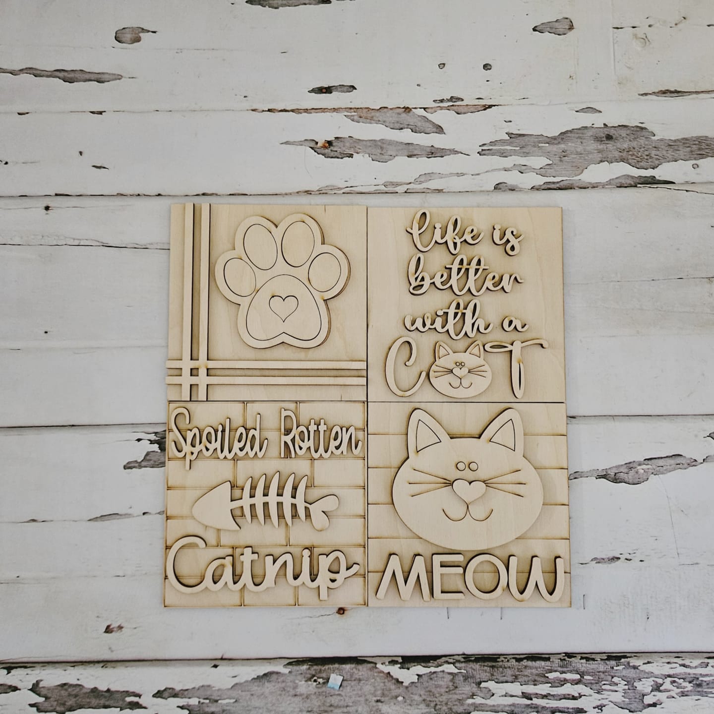 Cat tiered tray wood blank - Animal wood blank - DIY tiered tray decor - diy wood blanks - Unfinished wood blanks -Make your own tiered tray - LaserOnTheHill