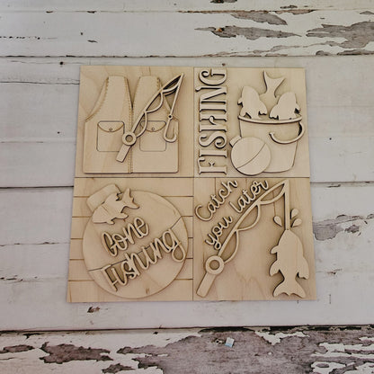 DIY Fishing Tiered Tray Wood Blank – Interchangeable Home Decor