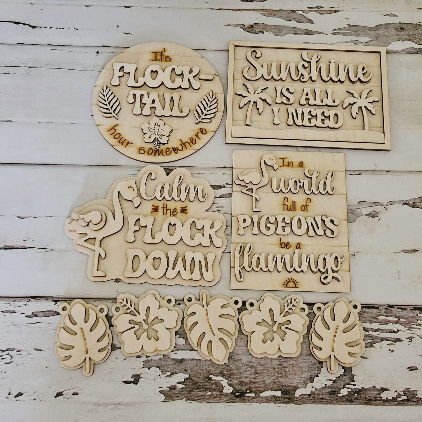 Flamingo tiered tray decor blank, Summer diy home decor, Summer tiered tray blank, DIY flamingo, Blank wood craft kit - LaserOnTheHill