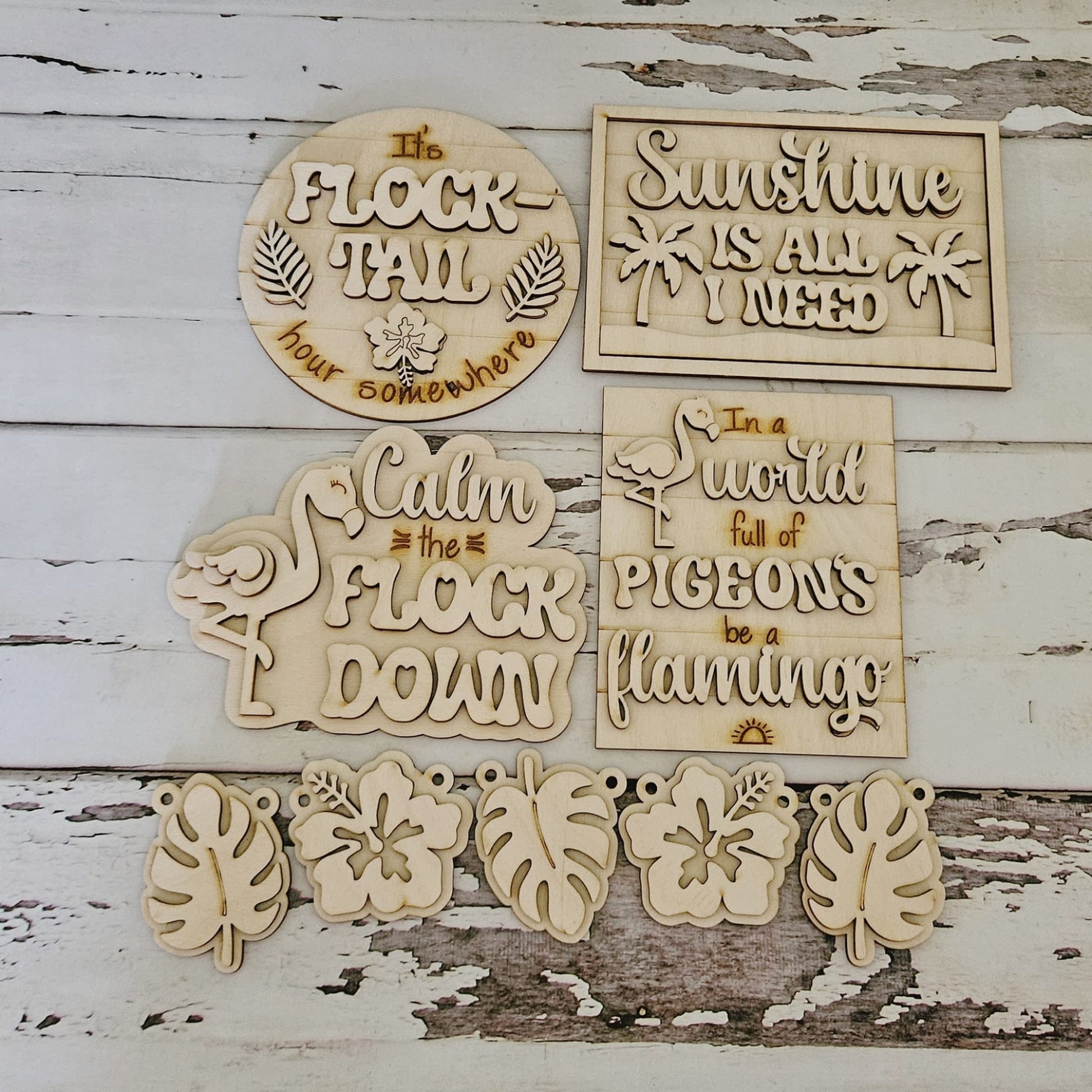 Flamingo tiered tray decor blank, Summer diy home decor, Summer tiered tray blank, DIY flamingo, Blank wood craft kit - LaserOnTheHill