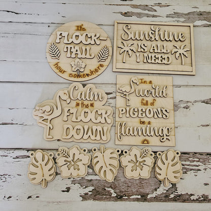 Flamingo tiered tray decor blank, Summer diy home decor, Summer tiered tray blank, DIY flamingo, Blank wood craft kit - LaserOnTheHill