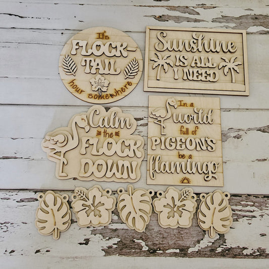 Flamingo tiered tray decor blank, Summer diy home decor, Summer tiered tray blank, DIY flamingo, Blank wood craft kit - LaserOnTheHill