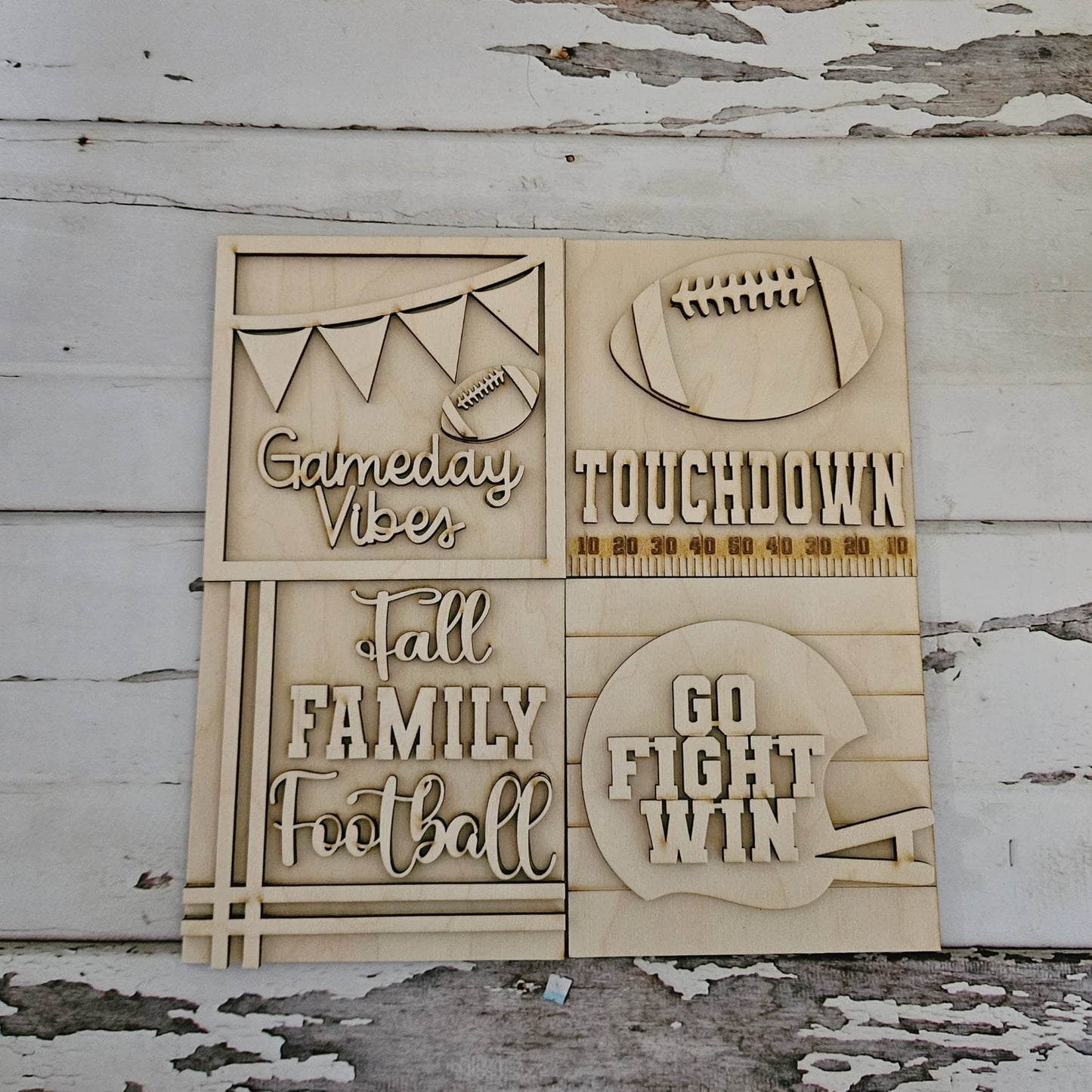 Football tiered tray decor, Unfinished wood blanks, DIY Autumn decor, DIY tiered tray decor, Make your own tiered tray decor - LaserOnTheHill