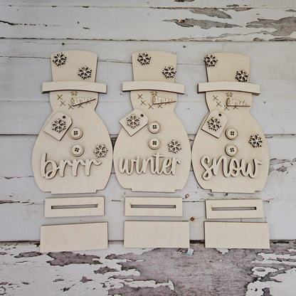 Winter Snowman Shelf Sitter Wood Blank, DIY Tiered Tray Decor
