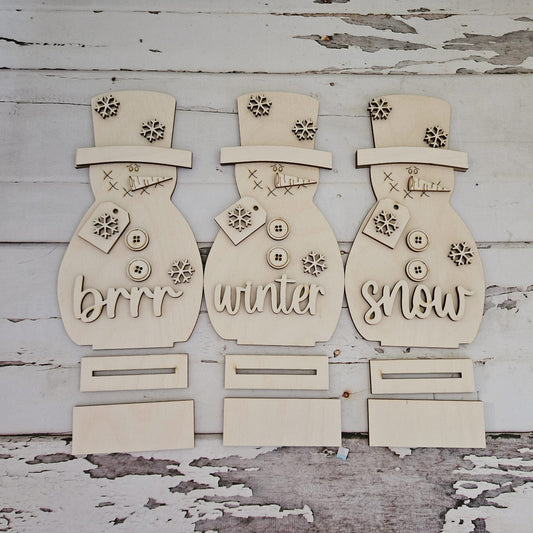 Winter Snowman Shelf Sitter Wood Blank, DIY Tiered Tray Decor