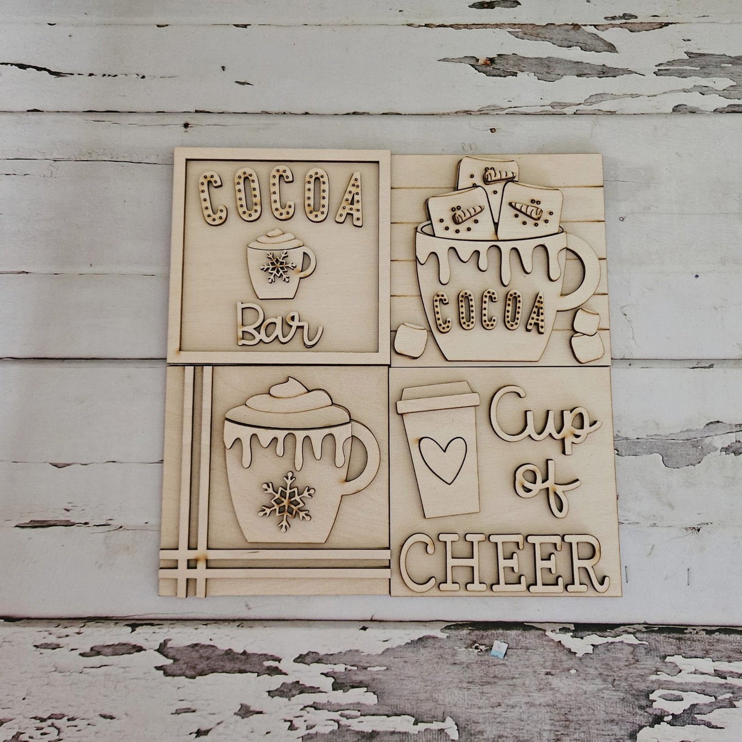Unfinished Birch Wood Hot Chocolate Tiered Tray Decor, DIY Winter Kit