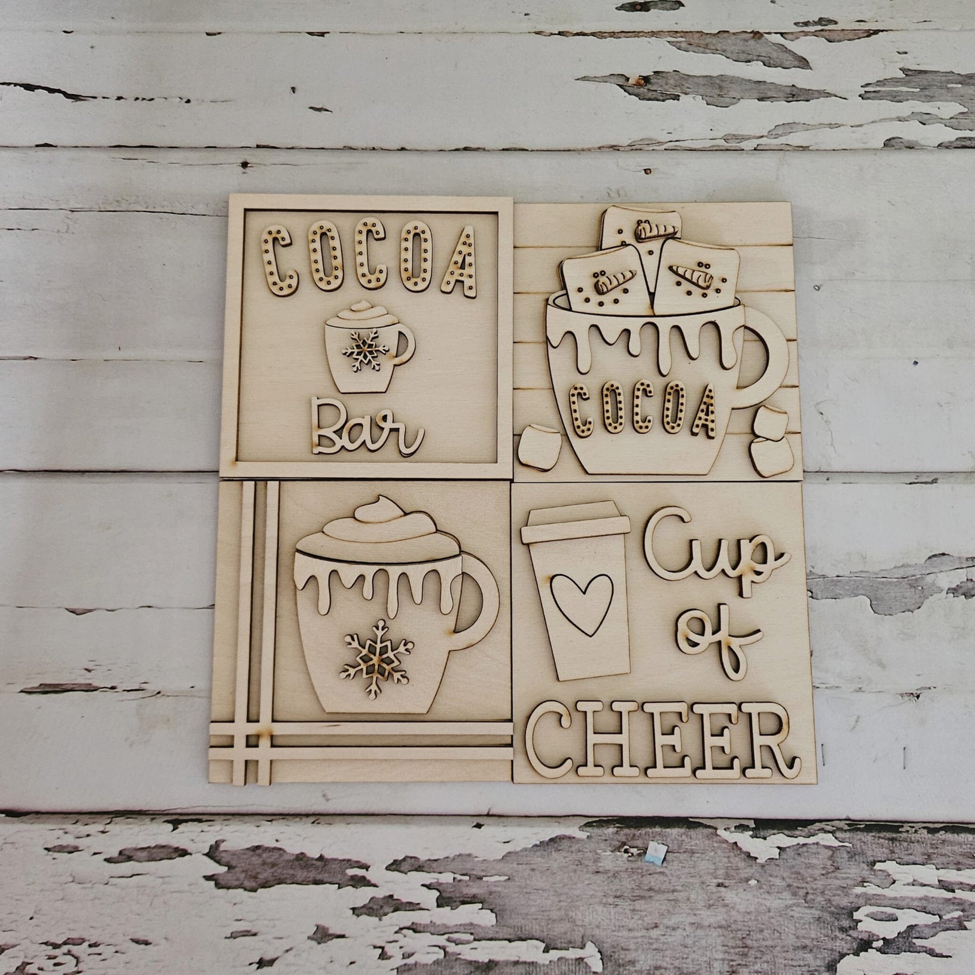 Hot Chocolate tiered tray decor, Unfinished wood blanks, DIY Winter decor, DIY tiered tray decor, Make your own tiered tray decor - LaserOnTheHill