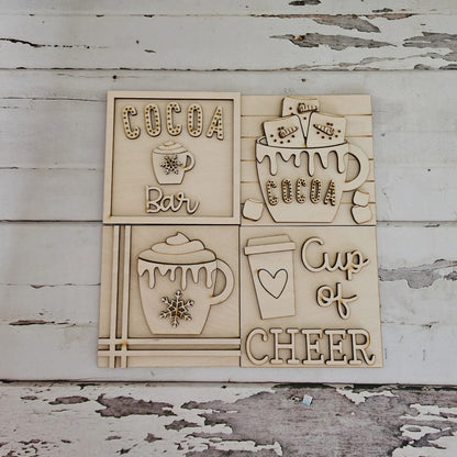 Hot Chocolate tiered tray decor, Unfinished wood blanks, DIY Winter decor, DIY tiered tray decor, Make your own tiered tray decor - LaserOnTheHill