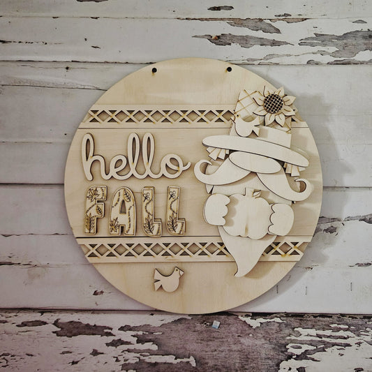 DIY Fall Gnome Door Hanger Blank - Unfinished Wood Wreath