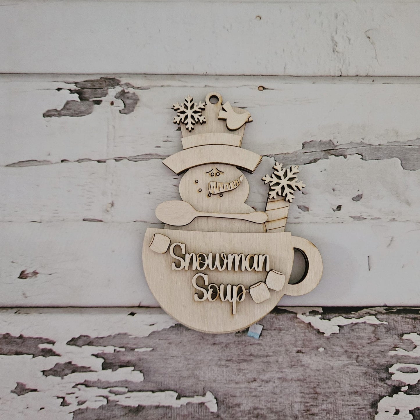 DIY Wooden Christmas Ornament Coloring Kit, Kids Snowman Soup Ornament