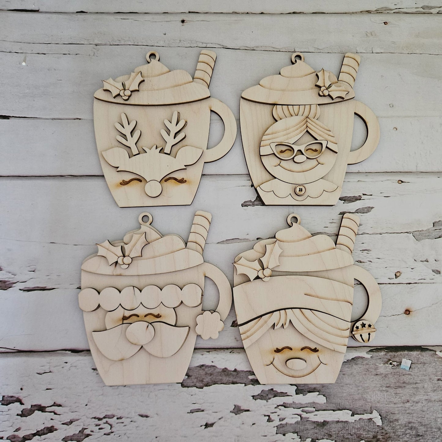 DIY Christmas Ornament Coloring Kit, Wooden Cocoa Mug Design