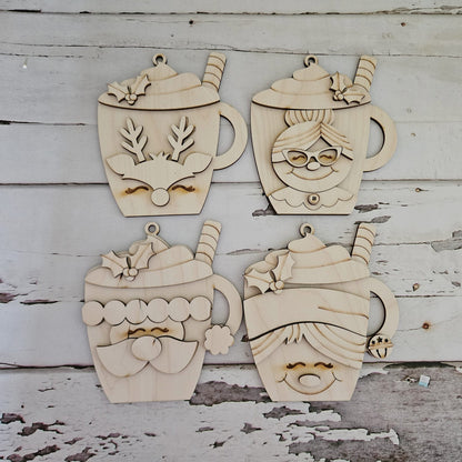DIY Christmas Ornament Coloring Kit, Wooden Cocoa Mug Design