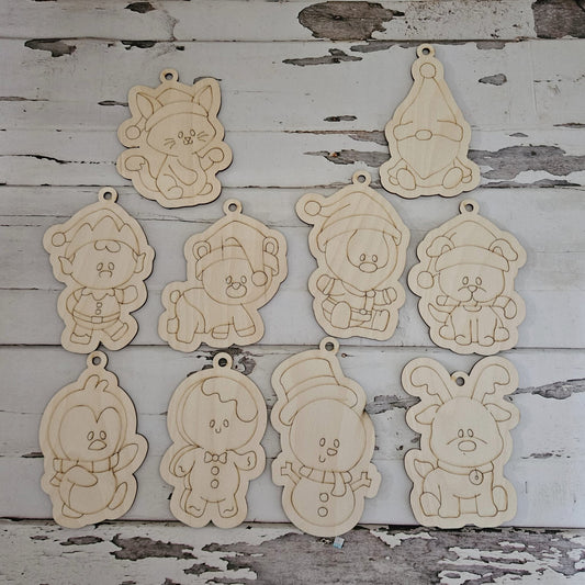 Wooden Christmas Ornament Coloring Kit, Kids DIY Craft (10 Ornaments)