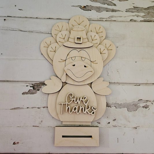 Thanksgiving Turkey Gnome Wood Blank, Fall DIY Shelf Sitter