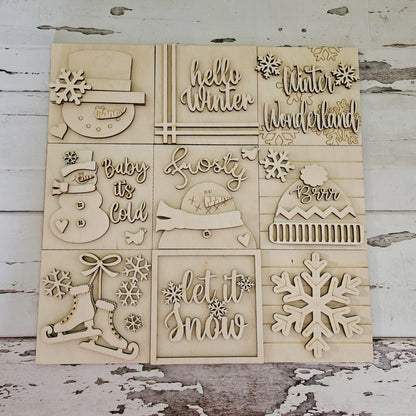 Unfinished Winter Tiered Tray Decor, DIY Birch Wood Blanks