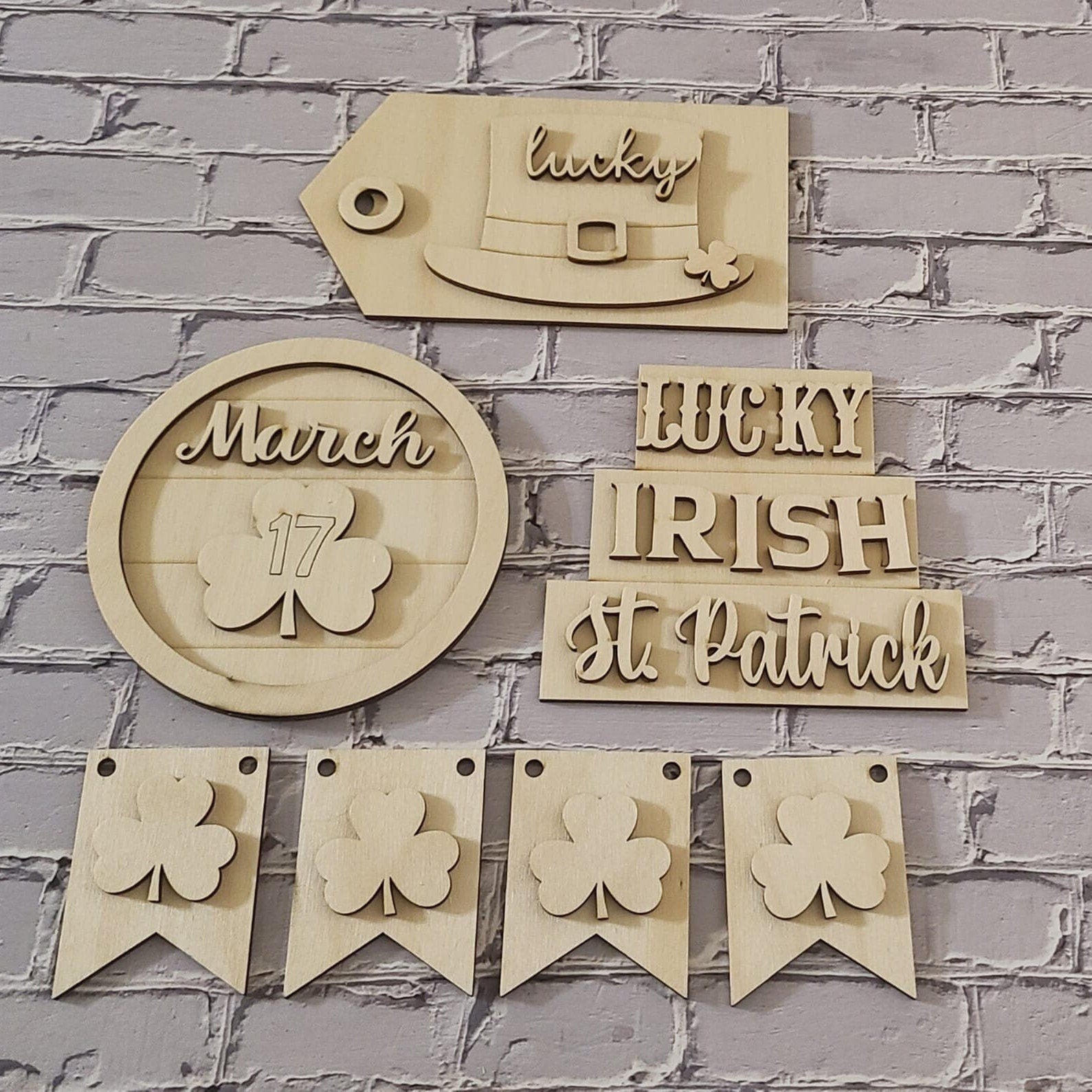 St Patrick's day tiered tray decor diy blank, Tiered Tray Decor blank, Wood Craft Kit, Do It Yourself, DIY Craft Kit, leprechaun Decor DIY - LaserOnTheHill