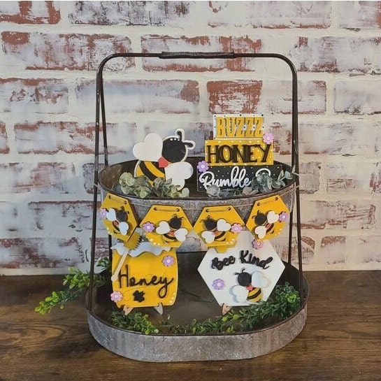 Bee Tiered Tray Bundle DIY - Bee Tiered Tray Decor - Wood Craft Kit - Do It Yourself - DIY Craft Kit - Honey Bee Decor DIY