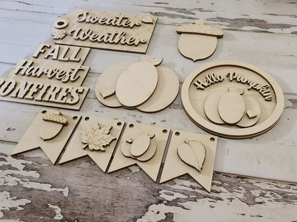 Unfinished Wood Fall Tiered Tray Decor Blanks, DIY Autumn Decor Kit