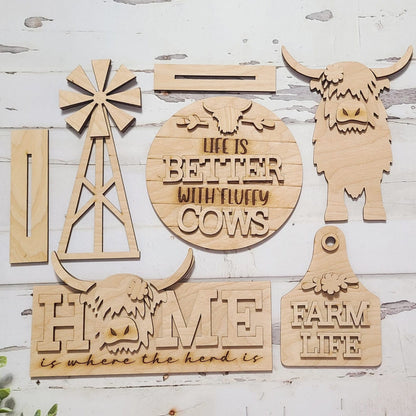 Highland Cow Tiered Tray Decor, DIY Unfinished Wood Kit