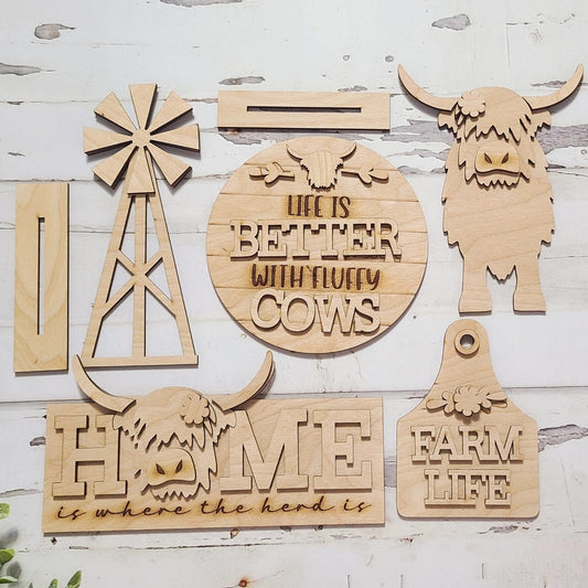 Highland Cow Tiered Tray Decor, DIY Unfinished Wood Kit