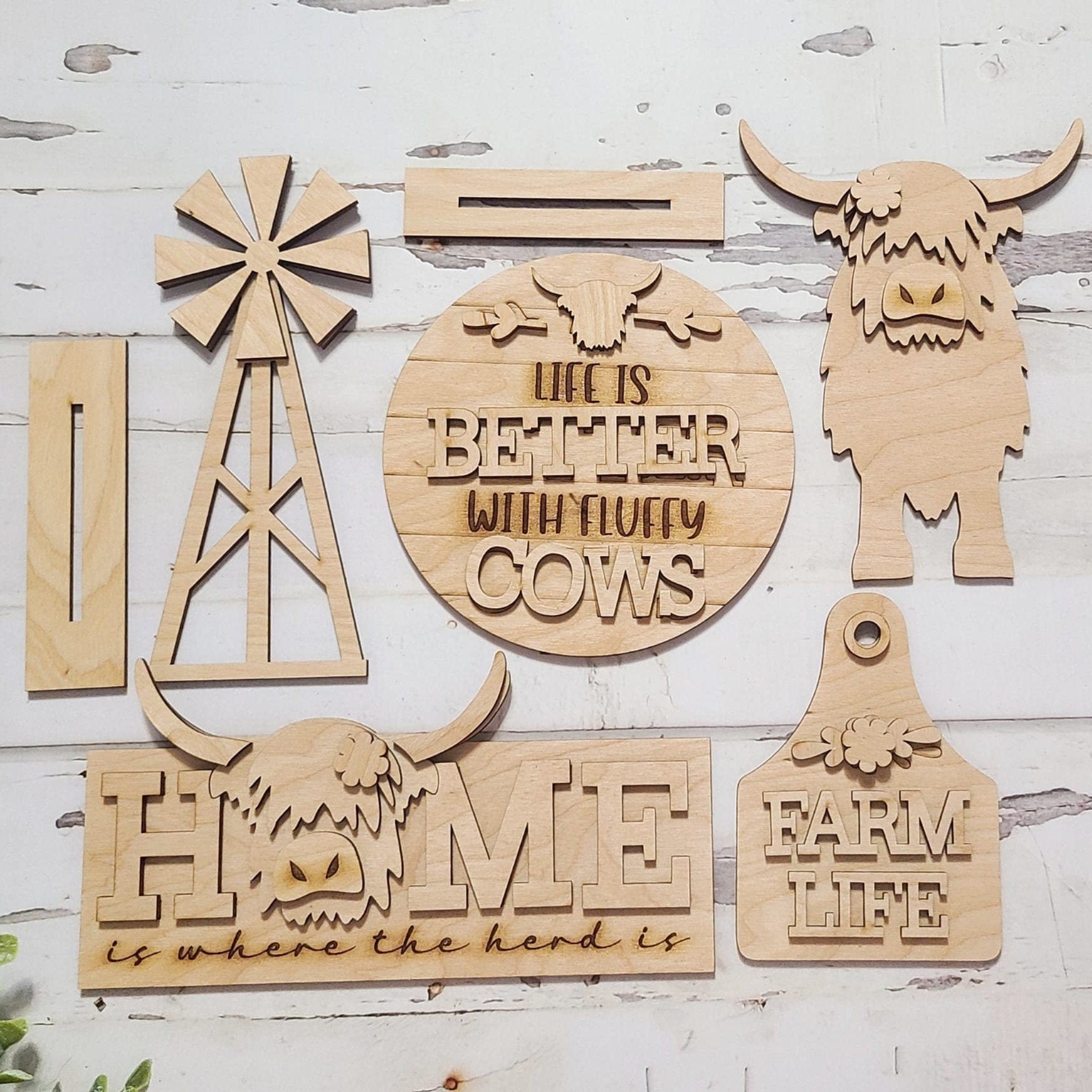 Highland cow tiered tray decor, Unfinished wood blanks, DIY cow decor, DIY tiered tray decor, Make your own tiered tray decor Hyland cows - LaserOnTheHill