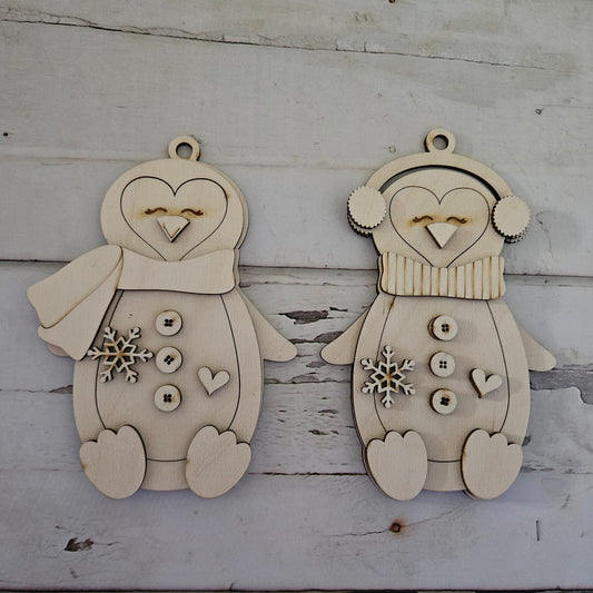 DIY Christmas Ornament Coloring Kit, Wooden Penguin Decorations