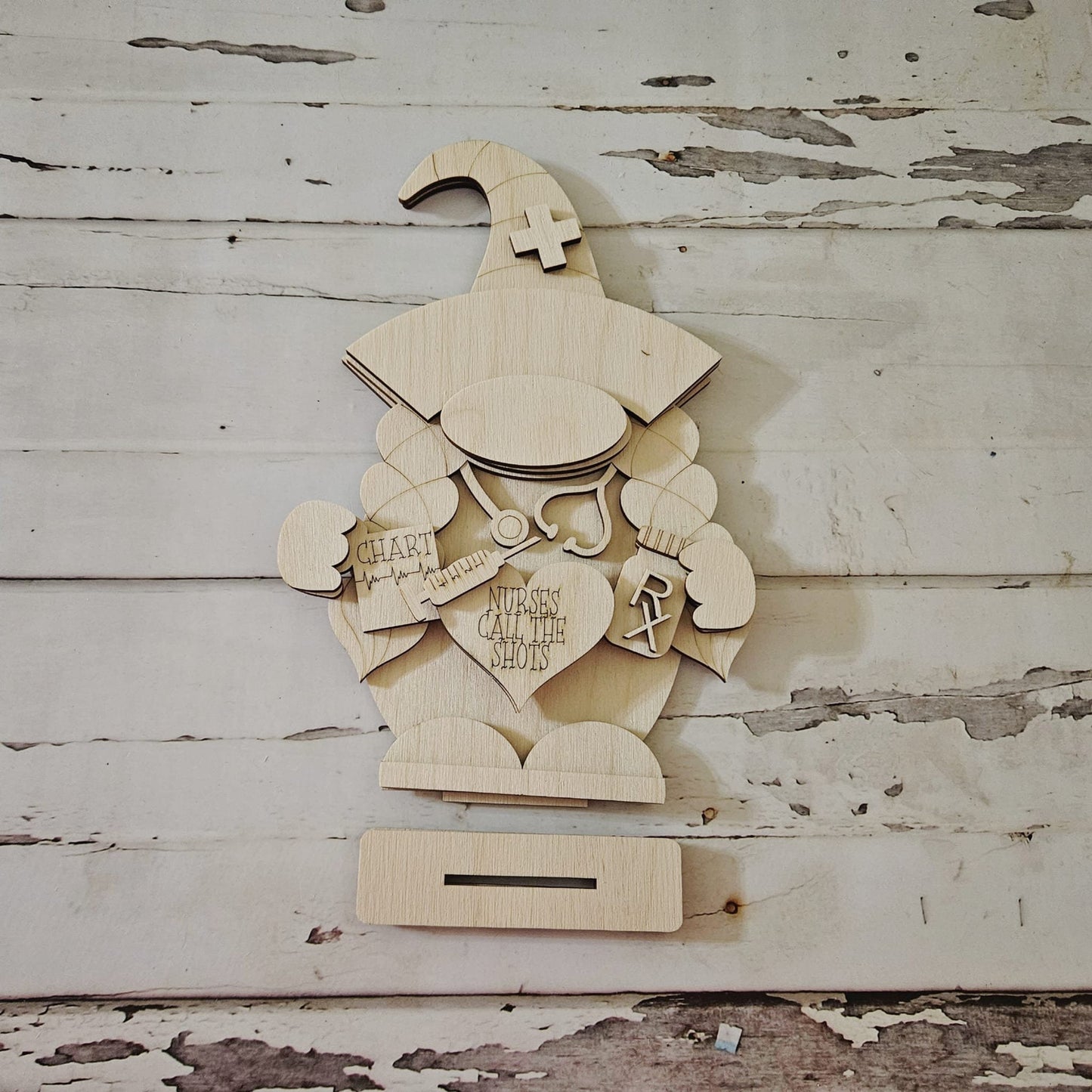Nurse gnome shelf sitter wood blank - DIY gnome decor - DIY nurse home decor - Nurse tiered tray wood blanks - Nursing decor - Nurse gnome - LaserOnTheHill