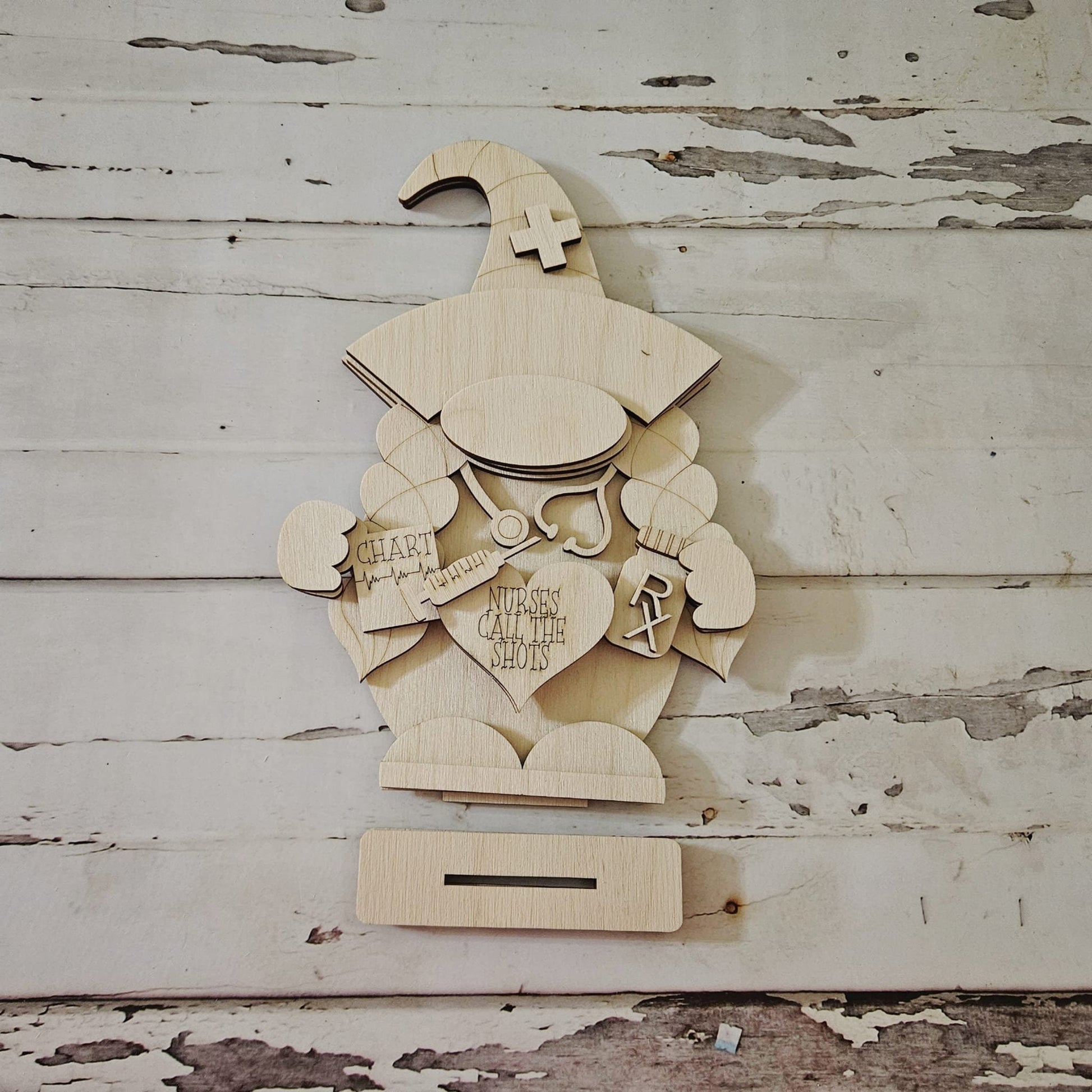 Nurse gnome shelf sitter wood blank - DIY gnome decor - DIY nurse home decor - Nurse tiered tray wood blanks - Nursing decor - Nurse gnome - LaserOnTheHill