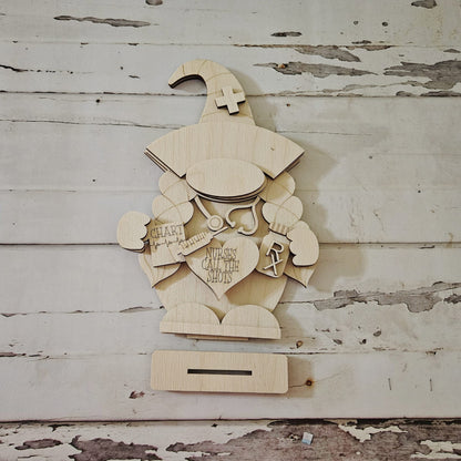 Nurse gnome shelf sitter wood blank - DIY gnome decor - DIY nurse home decor - Nurse tiered tray wood blanks - Nursing decor - Nurse gnome - LaserOnTheHill