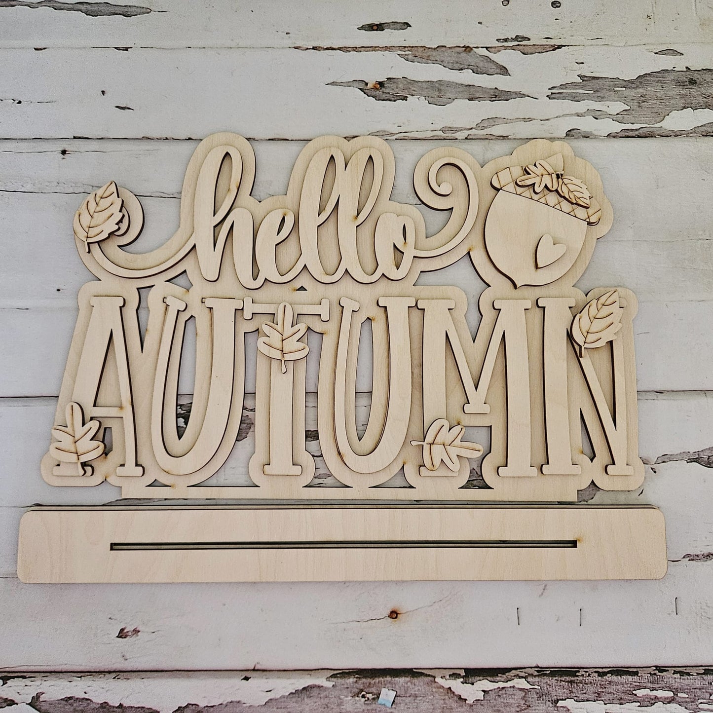 DIY Hello Autumn Shelf Sitter, Unpainted Wood Fall Decor