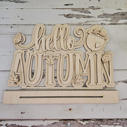DIY Hello Autumn Shelf Sitter, Unpainted Wood Fall Decor