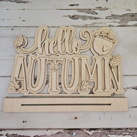 DIY Hello Autumn Shelf Sitter, Unpainted Wood Fall Decor