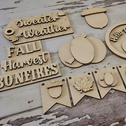 Unfinished Wood Fall Tiered Tray Decor Blanks, DIY Autumn Decor Kit