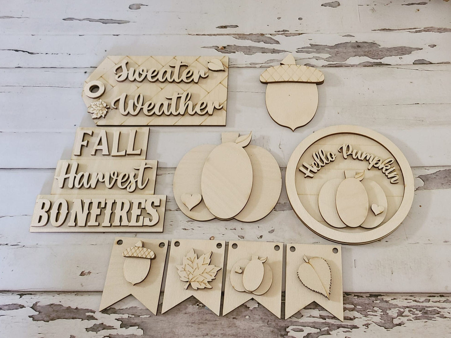 Unfinished Wood Fall Tiered Tray Decor Blanks, DIY Autumn Decor Kit