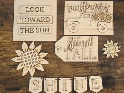 Sunflower tiered tray decor bundle, Sunflower home decor, Summer tiered tray decor, Summer home decor, Mini 3d signs, Fall tiered tray decor - LaserOnTheHill