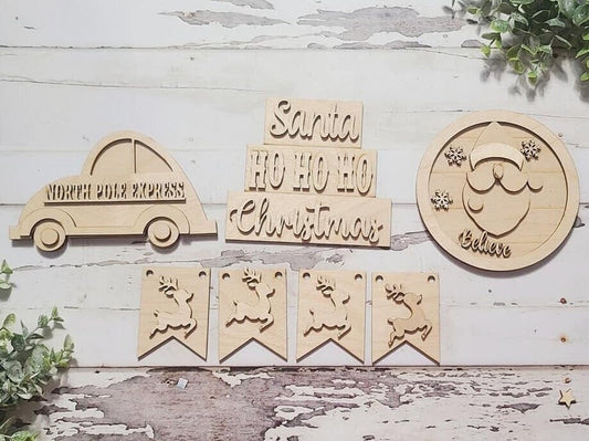 Christmas Tiered Tray Decor DIY Kit, 3D Wood Craft Blank