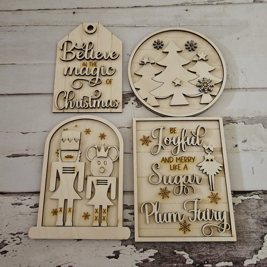 Christmas Tiered Tray Decor DIY Kit, 3D Wood Craft Blanks