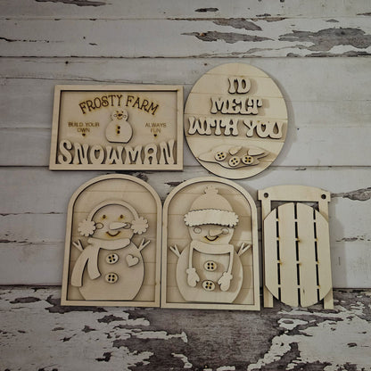 Winter Tiered Tray Decor, Unfinished Wood DIY Kit