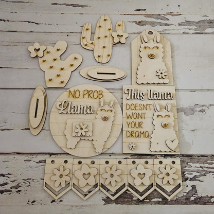 Llama Tiered Tray DIY Wood Blank Kit - Cactus and Banner