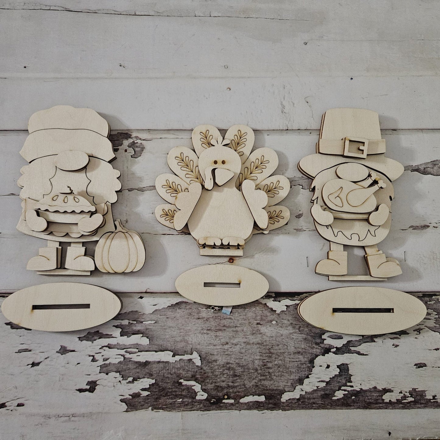 Thanksgiving Gnome Wood Shelf Sitter DIY Kit, Pilgrim & Turkey Decor