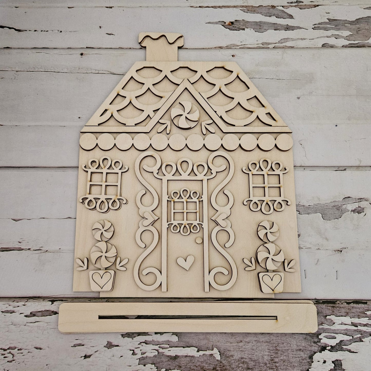 Christmas Gingerbread House Shelf Sitter, Unpainted DIY Kit