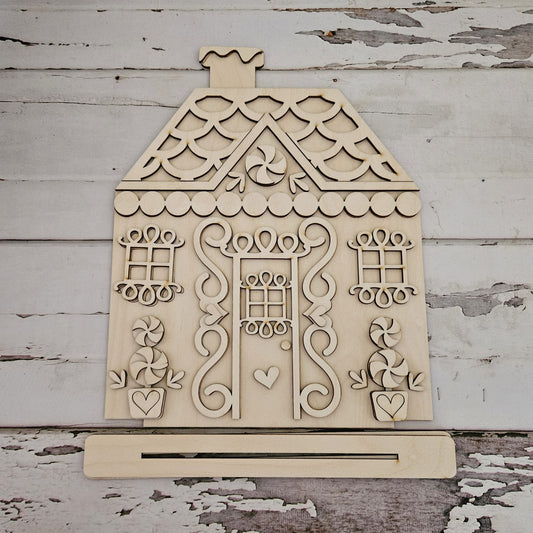Christmas Gingerbread House Shelf Sitter, Unpainted DIY Kit