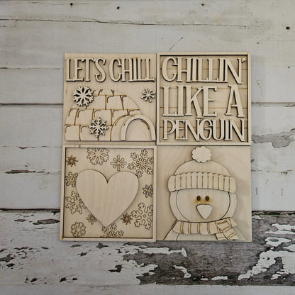 Penguin interchangeable signs - Winter interchangeable signs - DIY winter penguin home decor - DIY interchangeable signs - Wood blanks - LaserOnTheHill