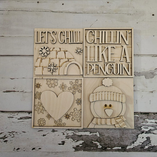 Penguin interchangeable signs - Winter interchangeable signs - DIY winter penguin home decor - DIY interchangeable signs - Wood blanks - LaserOnTheHill