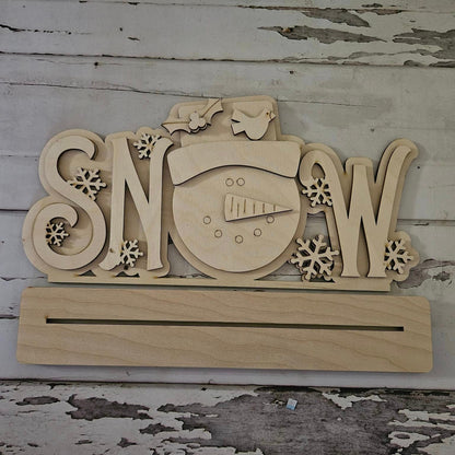 Snowman Shelf Sitter Wood Blank - Winter Tiered Tray DIY Decor