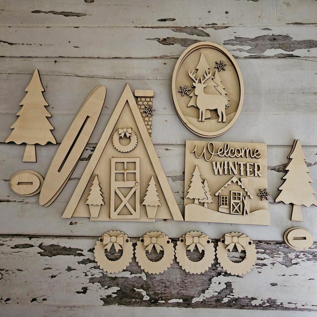 Winter tiered tray decor, Unfinished wood blanks, DIY Winter decor, DIY tiered tray decor, Make your own tiered tray decor
