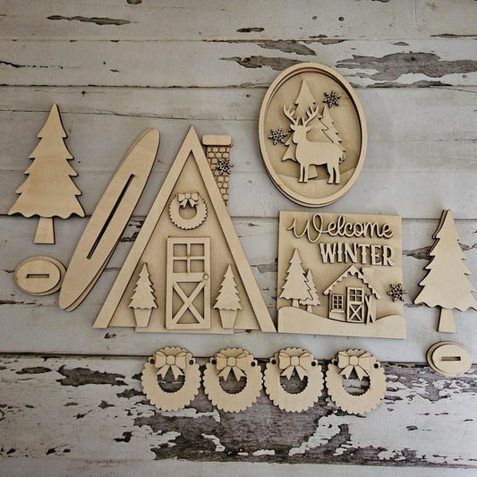 Winter tiered tray decor, Unfinished wood blanks, DIY Winter decor, DIY tiered tray decor, Make your own tiered tray decor