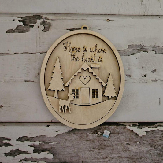 DIY Wood Christmas Ornament Coloring Kit, 'Home is Where the Heart Is' Design