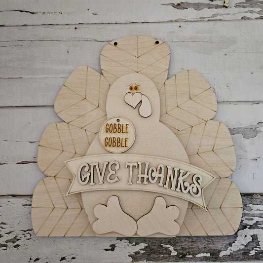 DIY Thanksgiving Turkey Door Hanger Wood Blank - Fall Decor