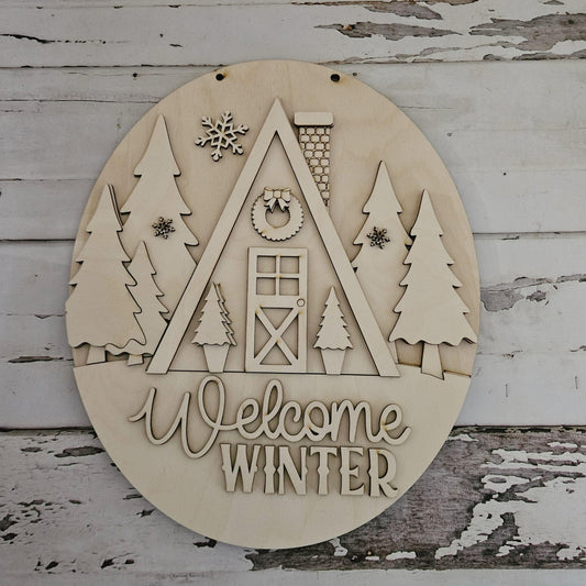 DIY Winter Door Hanger Blank | Unpainted Wood Christmas Decor
